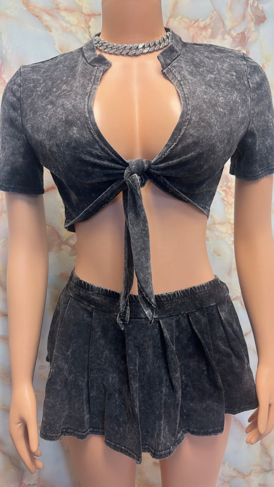 Acid wash skirt set