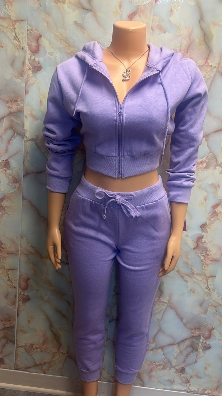 Lavender crop top jogging suit