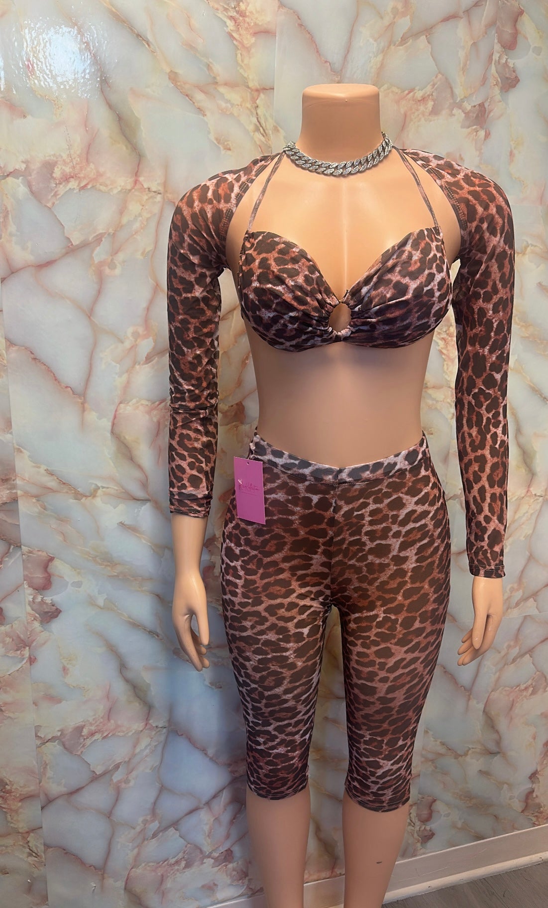 Mesh cheetah print 3pc