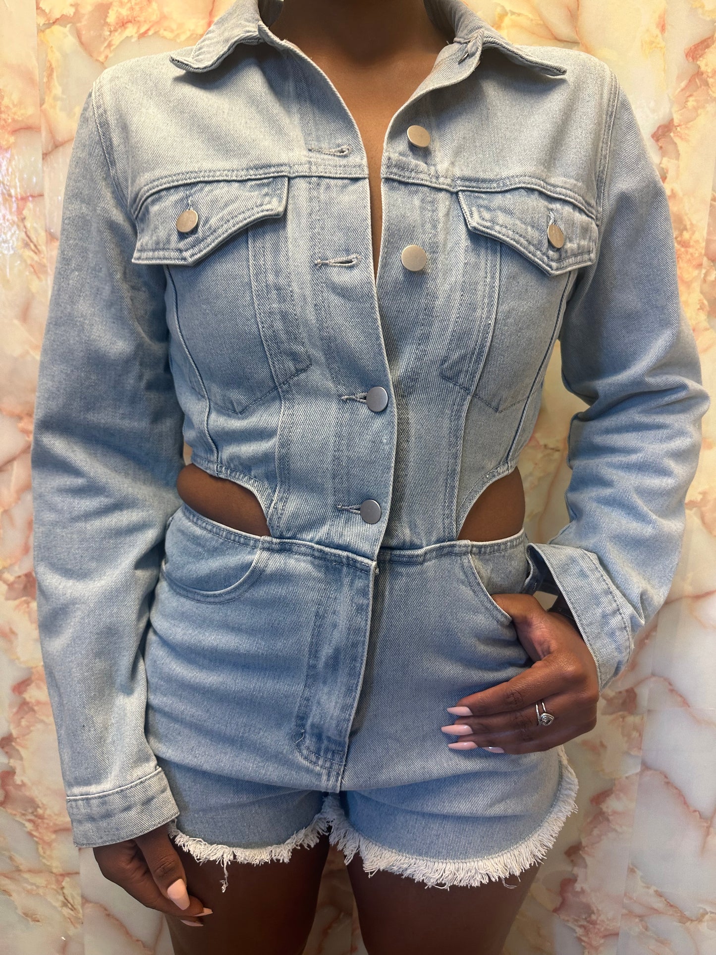 Long sleeve denim romper