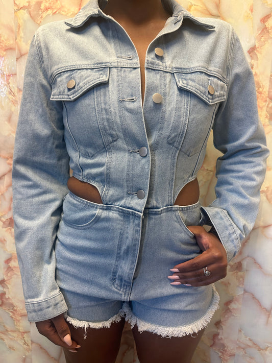 Long sleeve denim romper