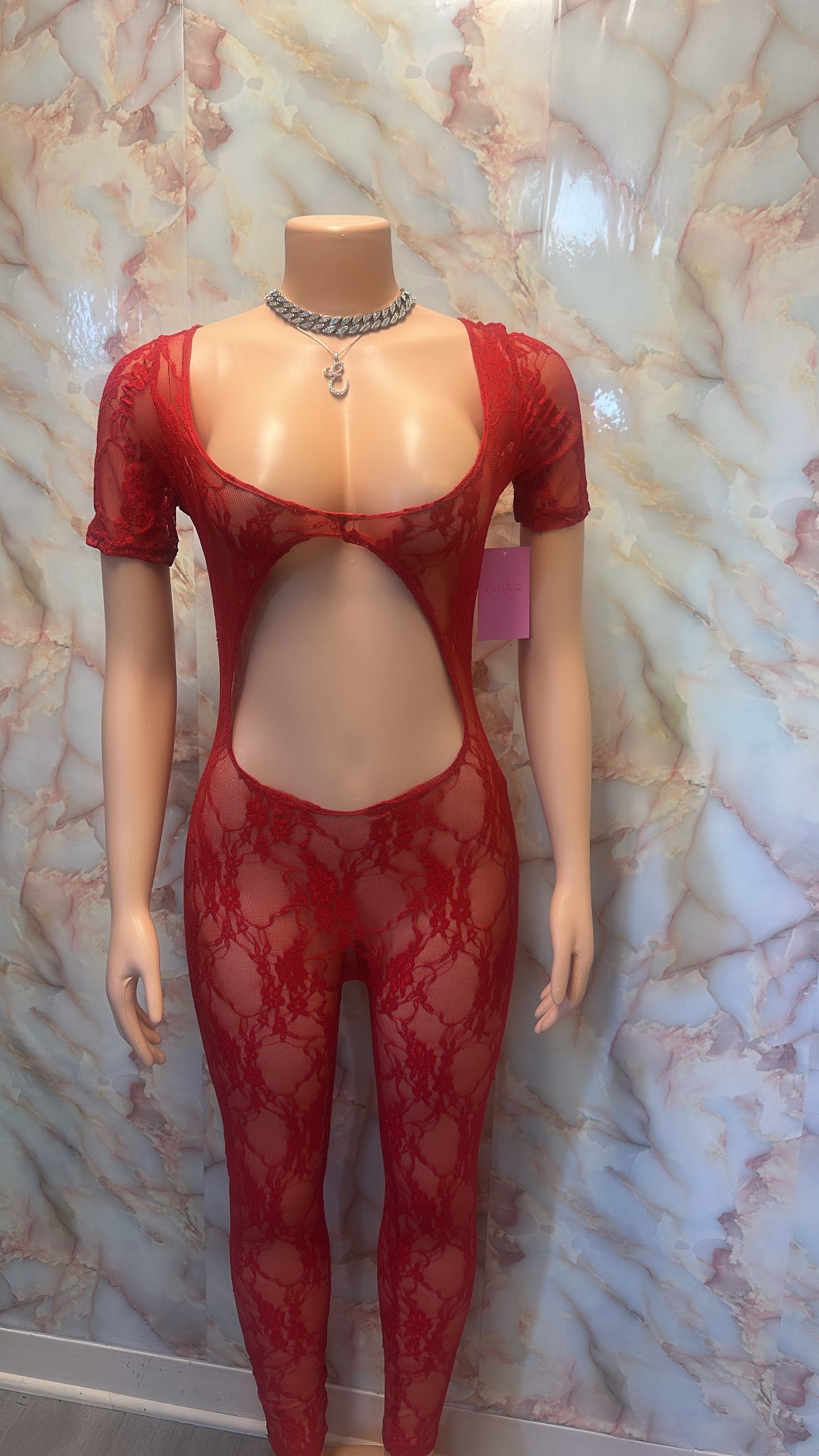Lace jumpsuit red