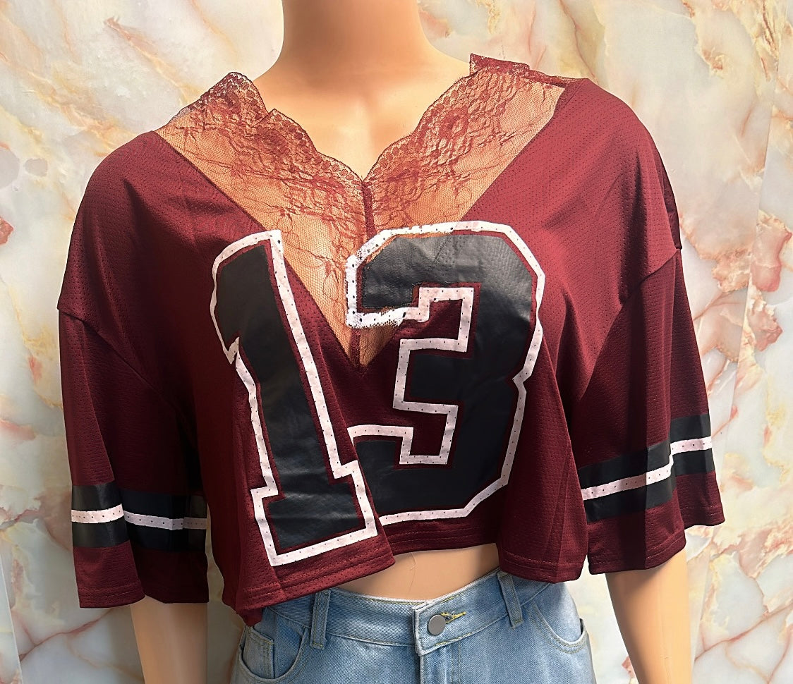 Lace crop jersey