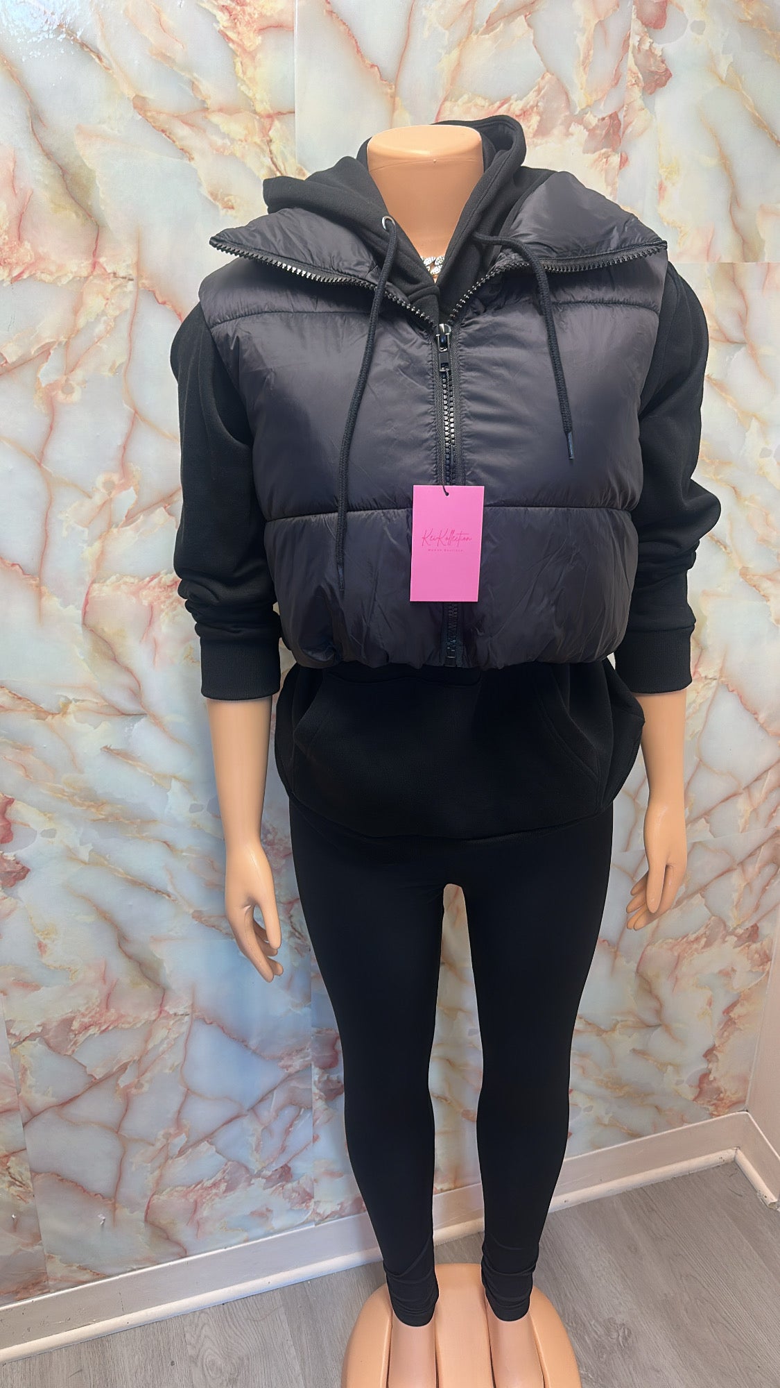 Black sleeveless puffer vest (vest only)