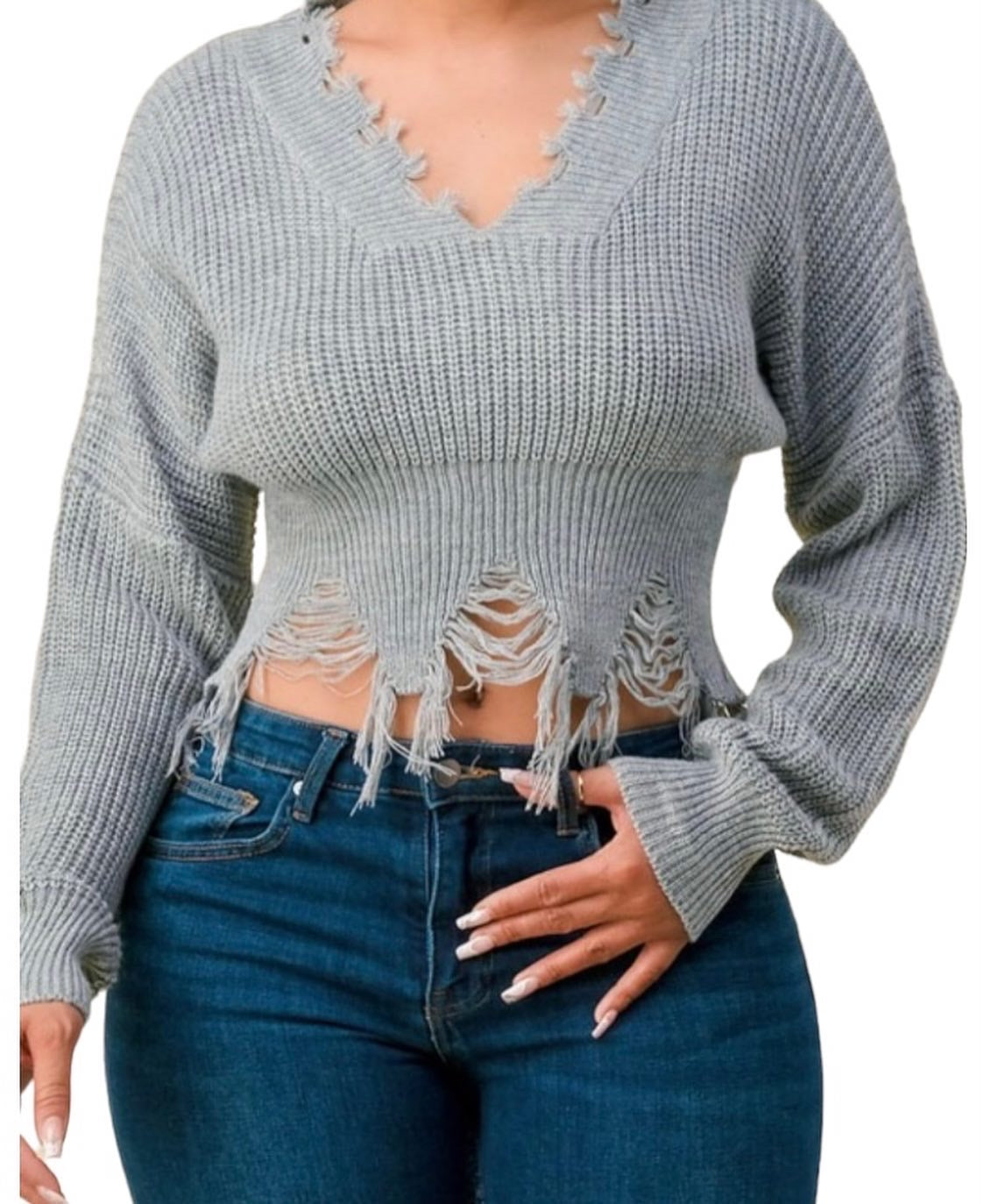 Grey fringe sweater