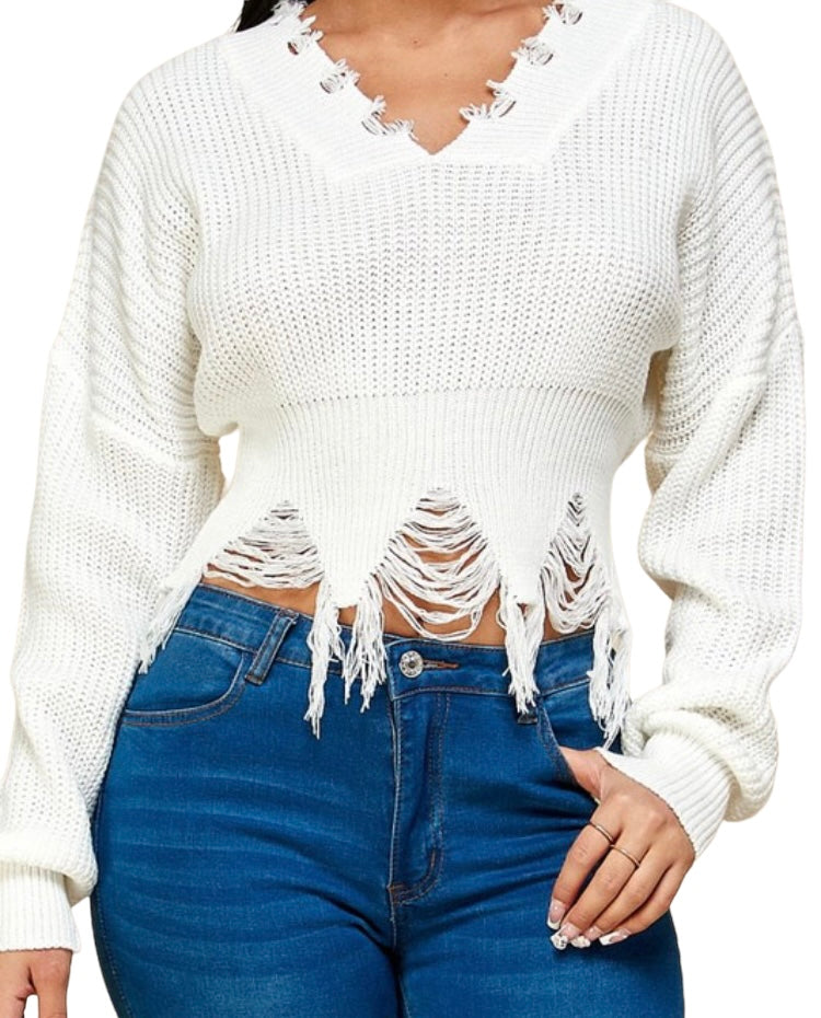 White fringe sweater