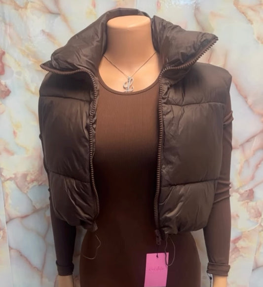 Brown sleeveless puffer vest (vest only)