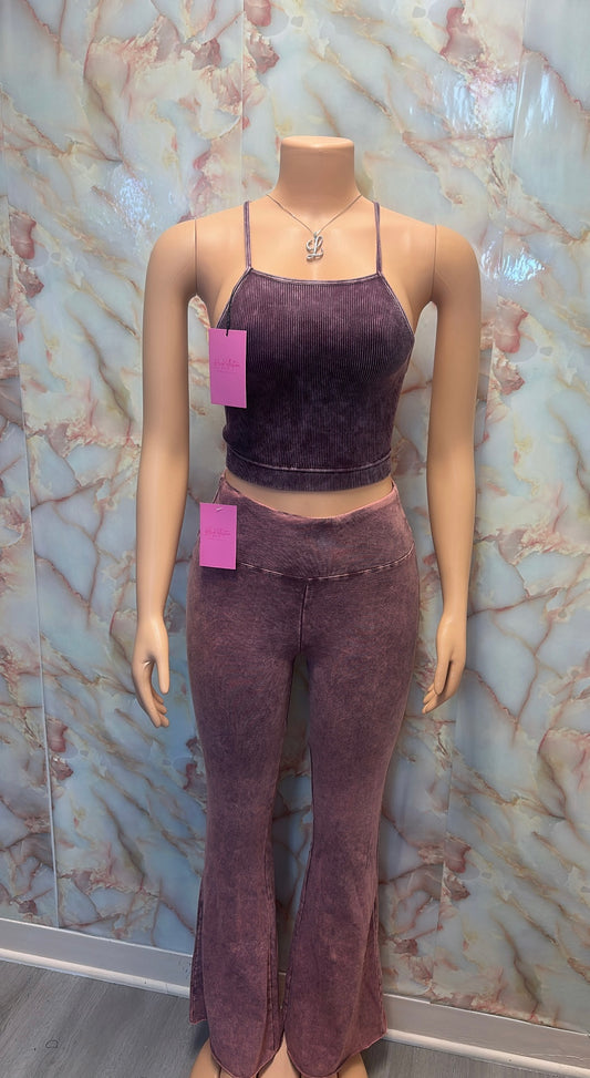 Eggplant acid wash bell bottom pants only