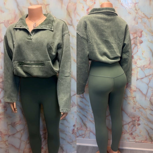 Olive acid wash legging set