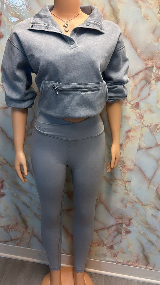 Grey acid wash legging set