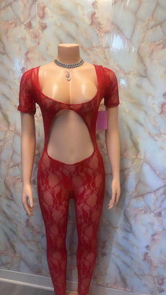 Lace jumpsuit red
