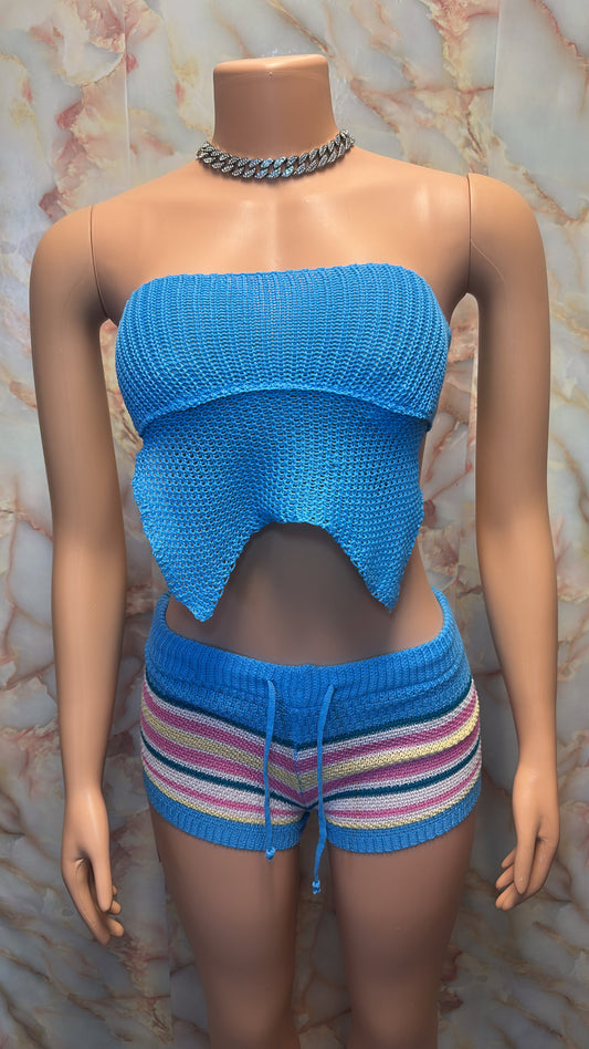 Blue backless knit set